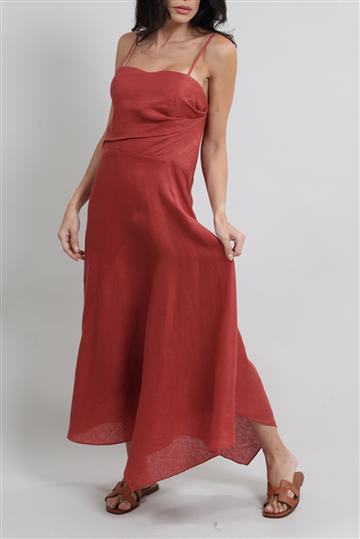 Vestido Cris Barros Drapeado Evasê Terracota