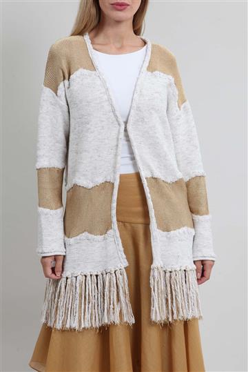 Cardigan Cris Barros Tricôt e Franjas Bege