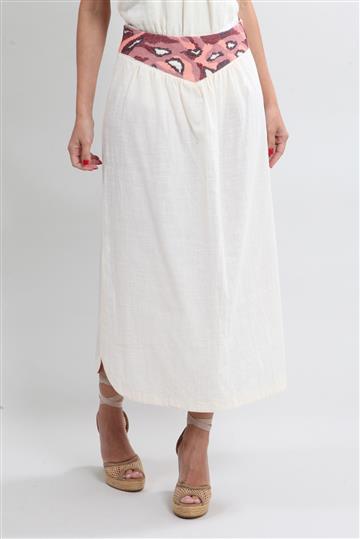 Saia A. Niemeyer Midi Linho e Pala Bordada Off-White