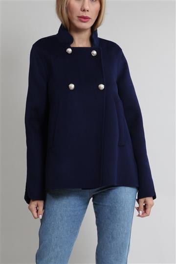 Casaqueto Carolina Herrera Trapézio Lã e Botões de Pérola Azul