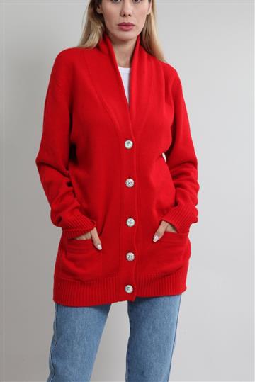 Cardigan Chanel Cashmere Oversized Botões Esmaltados Vermelho