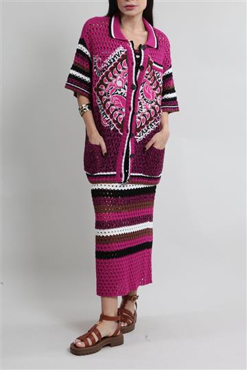 Conjunto Valentino Crochê Bordado Rosa