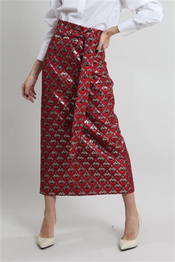 Saia D-Gaia Jacquard Metalizada Vermelha