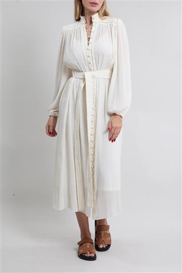 Vestido Zimmermann Midi Plissado Creme