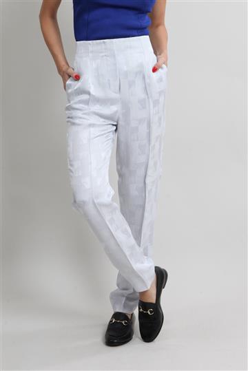 Calça Giorgio Armani Alfaiataria de Seda Grafismos Cinza