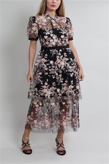Vestido Self-Portrait Floral Bordado Preto