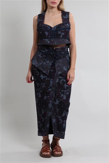 Conjunto De Goeye Top e Saia Sarja Camuflada Azul