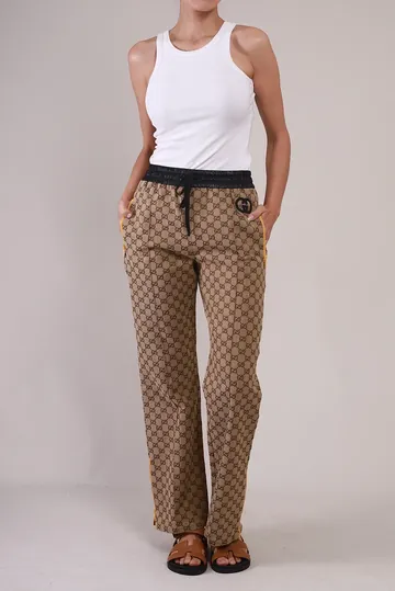 Calça Gucci Jacquard Monograma GG Bege