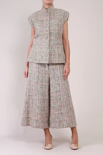 Conjunto Chanel Colete e Calça Tweed Colorido