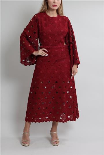Vestido Paula Raia Midi Rendado Bordô