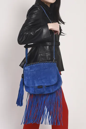 Bolsa Gucci Nuveau Fringe Camurça Azul