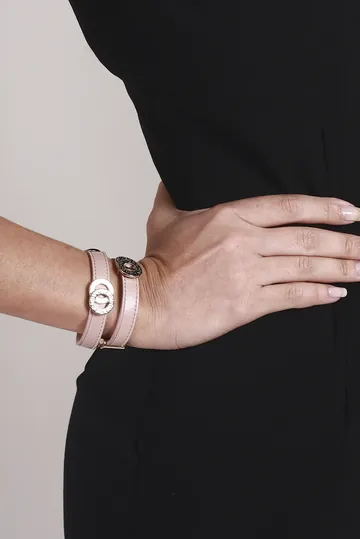 Pulseira Bvlgari Dupla Couro e Ouro Lilás