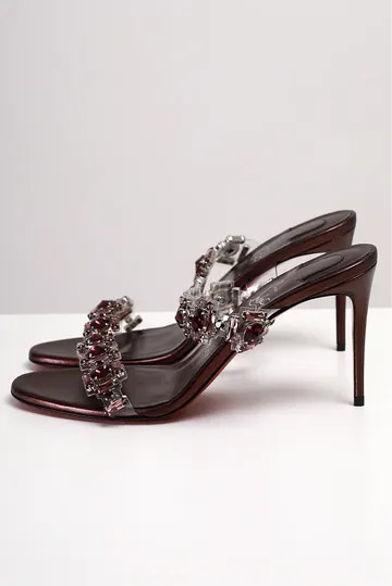 Sandália Christian Louboutin Just Jewel Pedrarias Bordô