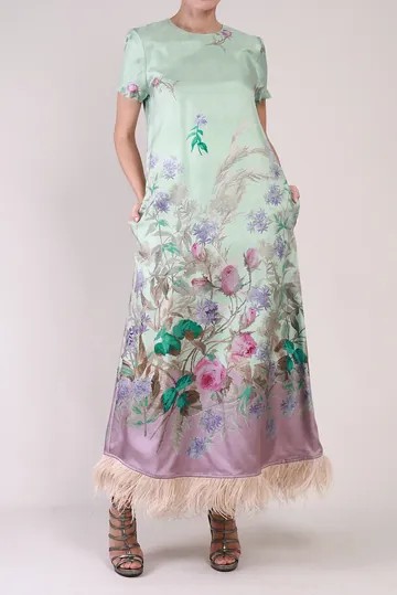 Vestido La DoubleJ Floral Plumas Verde