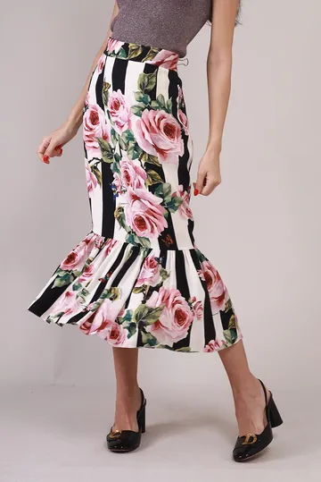 Saia Dolce & Gabbana Listras e Flores Off-White