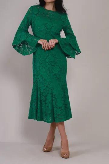 Vestido Carolina Herrera Midi Renda Verde