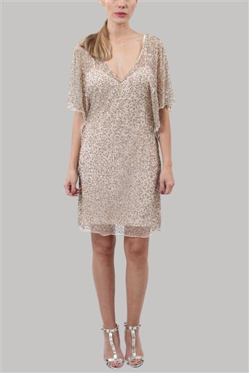 Vestido Tule Bordado Nude