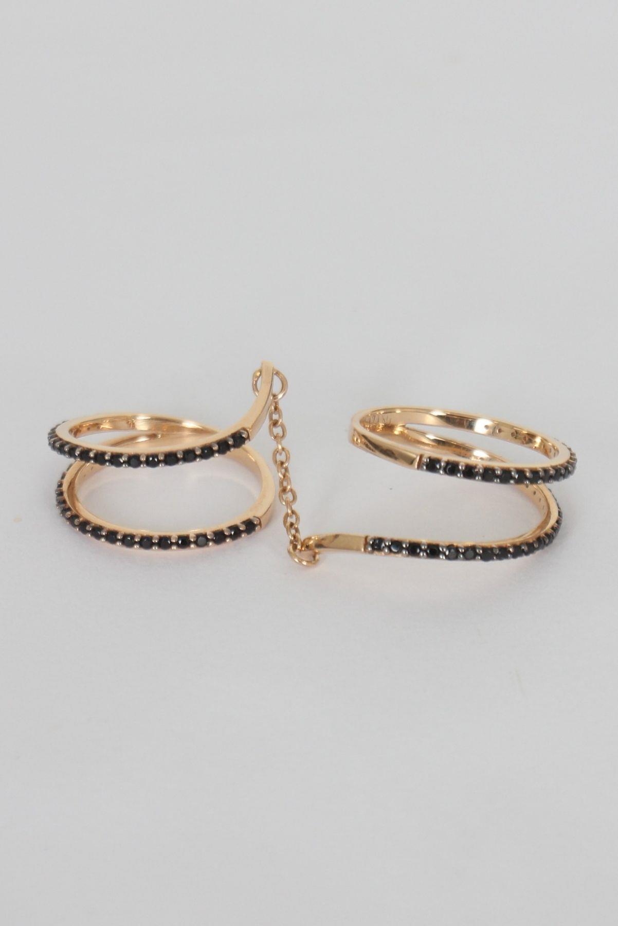 Anel Dryzun Brilhantes Negros Ouro