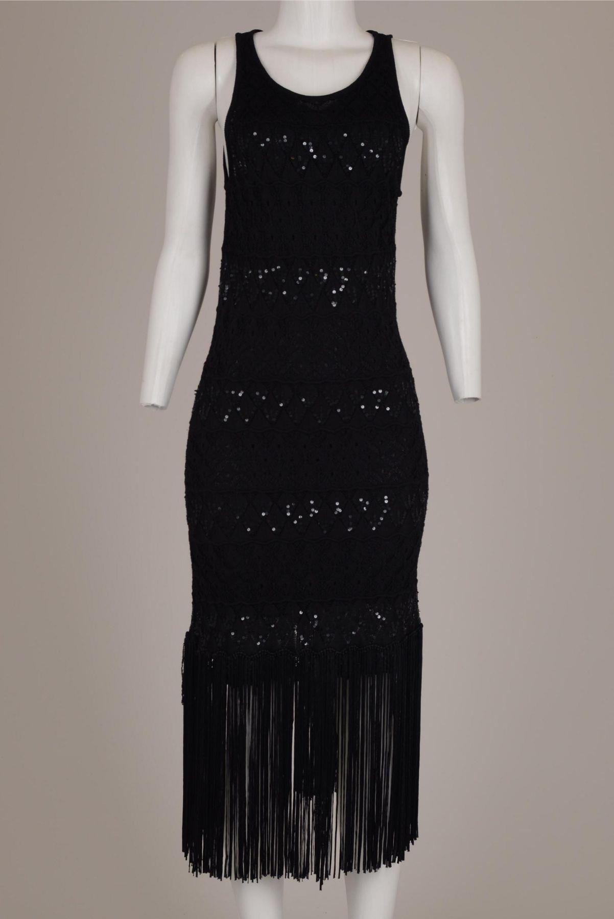 Vestido Lafort Franja e Paetês Preto