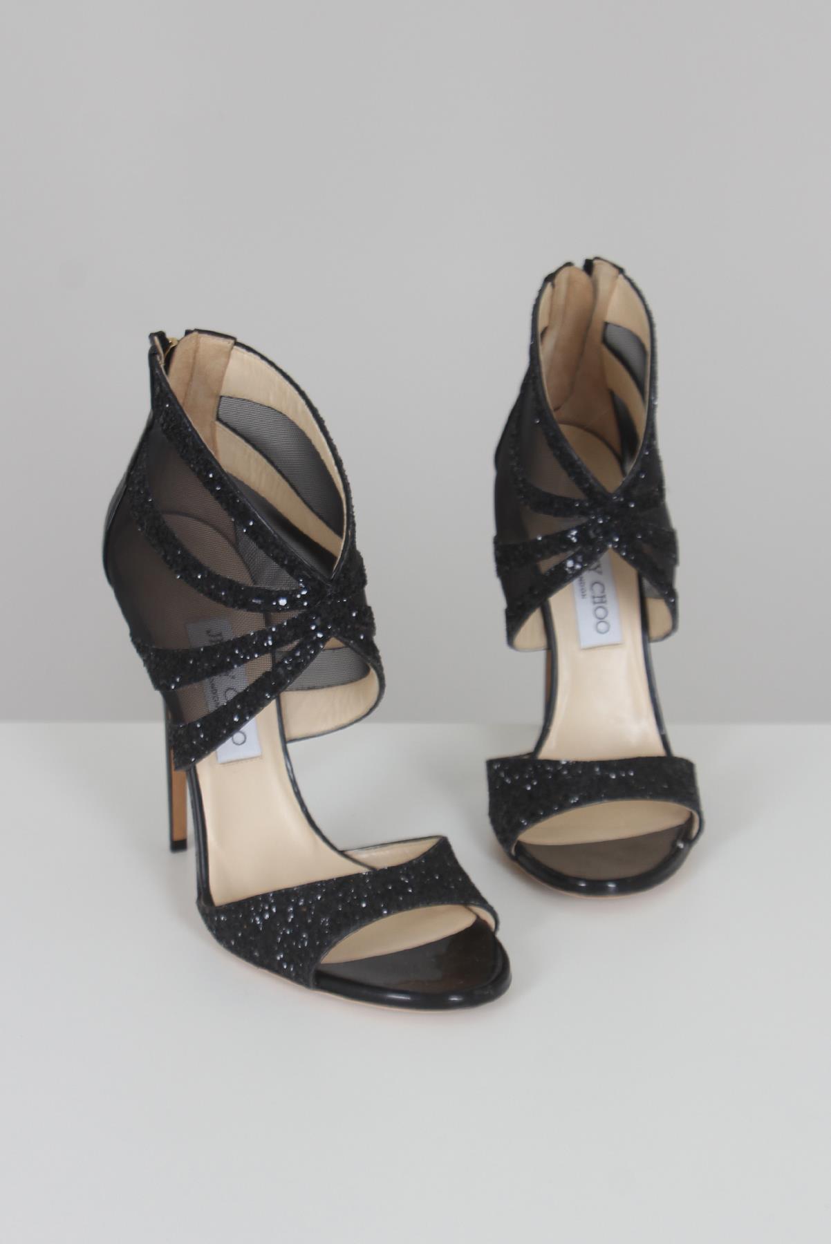 Sandália Jimmy Choo Tela Glitter Preta