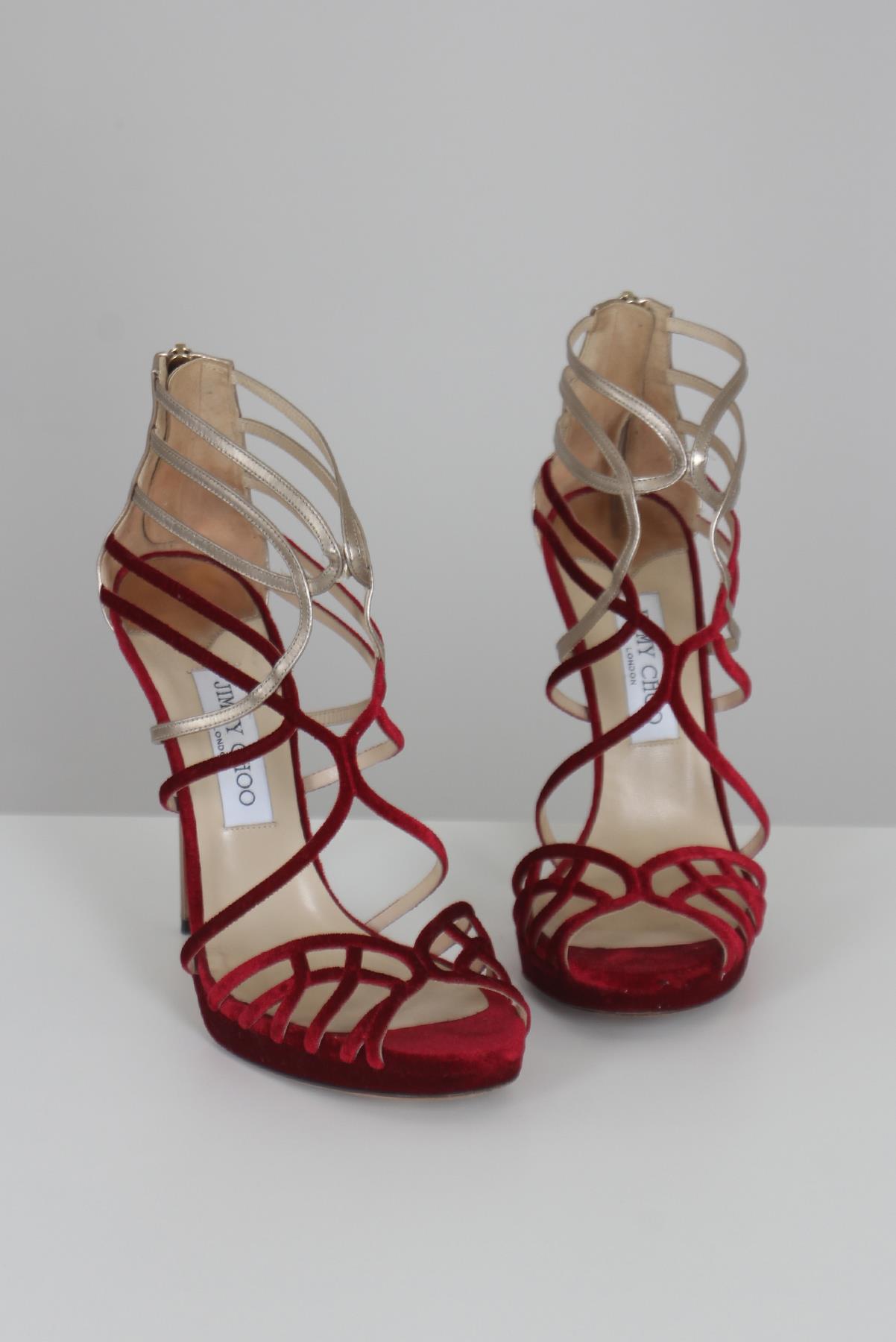 Sandália Jimmy Choo Veludo Bordô