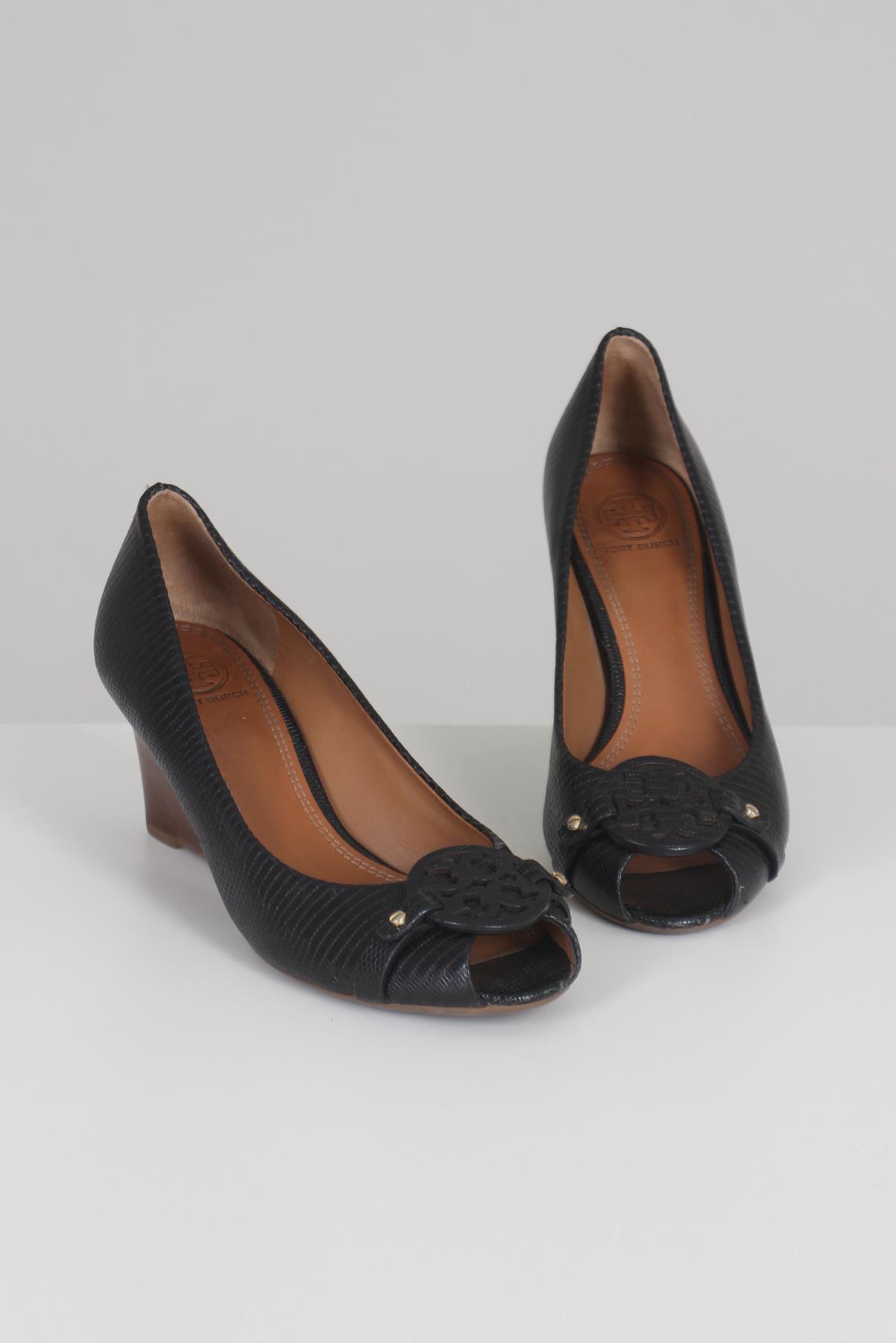 Sapato Tory Burch Peep Toe Preto