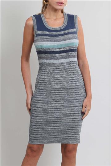 Vestido Chanel Listrado Azul