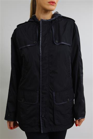 Parka Burberry Detalhe em Couro Preto