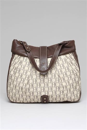 Bolsa Carolina Herrera Monograma logo dourado Marrom