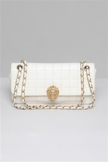 Bolsa Chanel Vintage Lion Alça Corrente Off-White