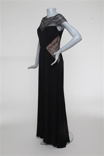 Vestido Tadashi Shoji Tule e Bordados Preto