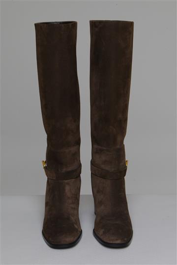 Bota Hermés Camurça Cano Alto Marrom