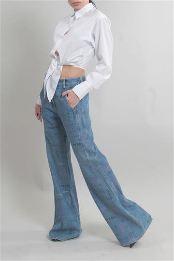 Calça Chanel Jeans Logo Azul