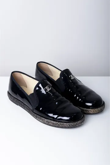 Mocassim Chanel Espadrilhe Verniz Preto