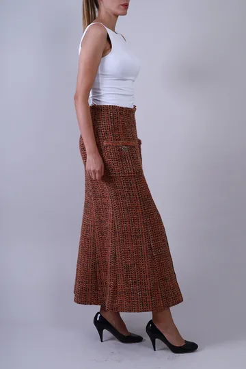 Saia Chanel Tweed Bouclê Metalizado Laranja