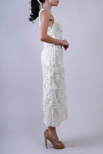 Vestido Cris Barros Lu Midi Bordado Off-White