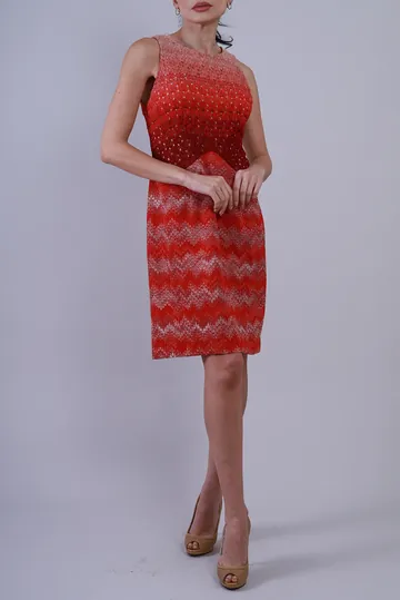 Vestido Missoni Chevron Metalizado Vermelho