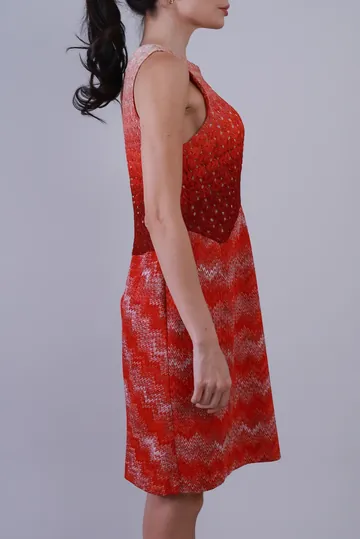 Vestido Missoni Chevron Metalizado Vermelho