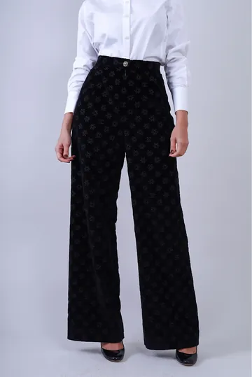 Calça Chanel Pantalona Veludo Preta