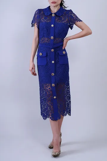 Vestido Self-Portrait Renda e Pedrarias Roxo