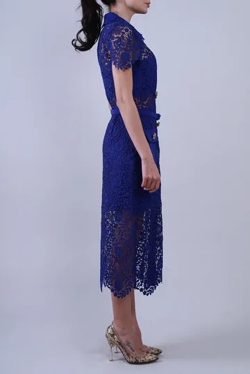 Vestido Self-Portrait Renda e Pedrarias Roxo