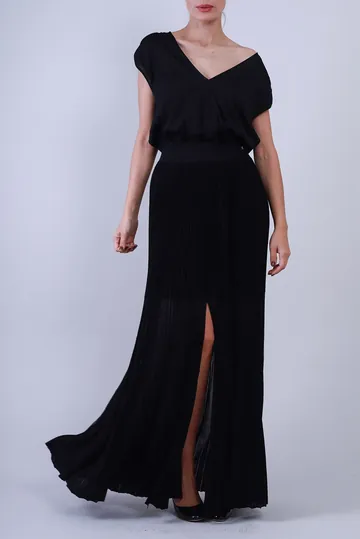 Vestido Chanel Longo Plissado Preto