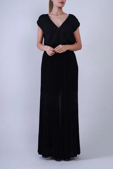 Vestido Chanel Longo Plissado Preto