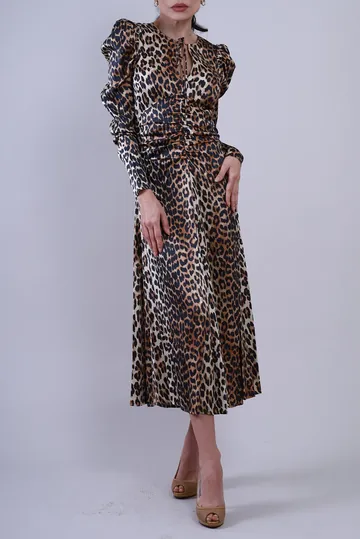 Vestido Achados da New Ganni Animal Print Bege