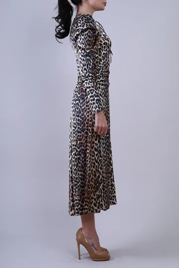 Vestido Achados da New Ganni Animal Print Bege