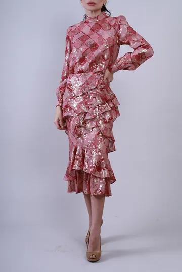 Vestido Achados da New Saloni Isa Lurex Estrelas Rosa