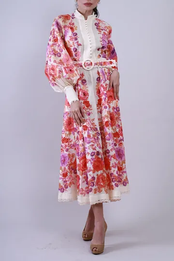 Vestido Zimmermann Floral Com Cinto Colorido