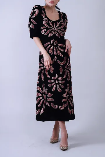 Vestido Achados da New Veludo Bordado Sea NY Preto