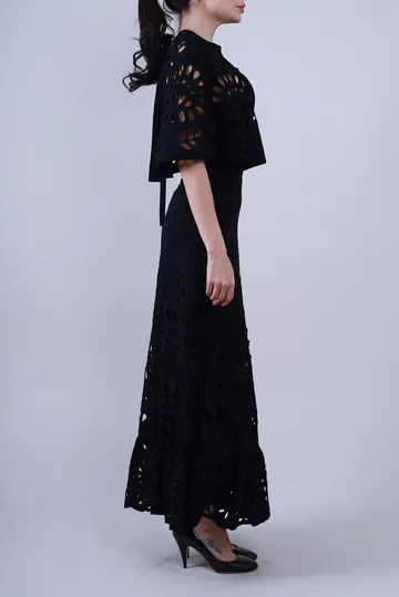 Vestido Valentino Longo Recortes Preto