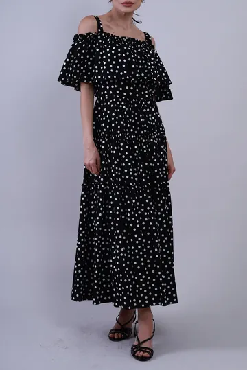 Vestido Dolce & Gabbana Midi Poá e Babados Bicolor